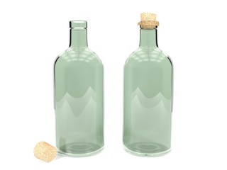 Clear glass bottles isolated on white background 