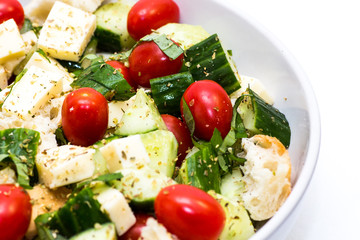 fresh panzanella salad close up 