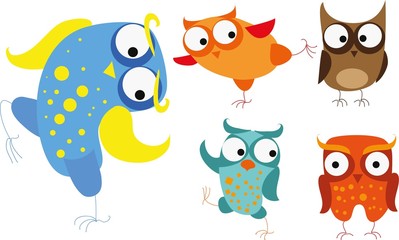 Set of vector cartoon owls
