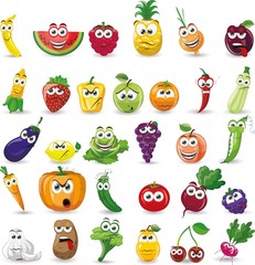 Cartoon vegetables and fruits 