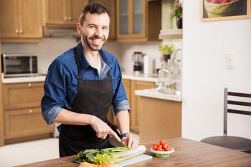 Preparing a healthy meal at home