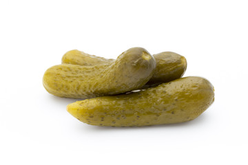 Pickled cucumbers isolated on white background.