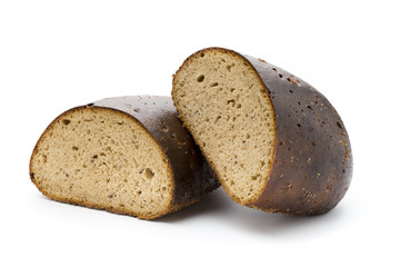 Dark rue bread on a white background.