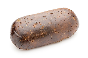 Dark rue bread on a white background.