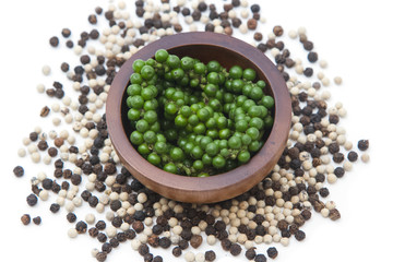 Peppercorn, Young pepper, Green peppercorn. Fresh organic harves