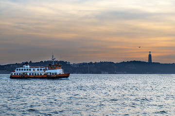 Passanger boat (Cacilheiro) in the Tagus River, Lisbon, Portugal