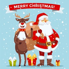 Santa Claus vector illustration. Cartoot old man with red hat and sack