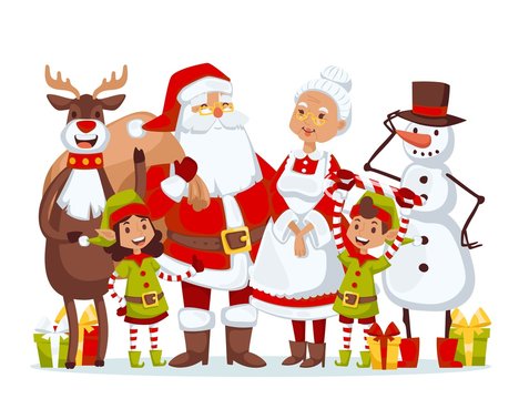 Santa Claus wife and kids cartoot family vector