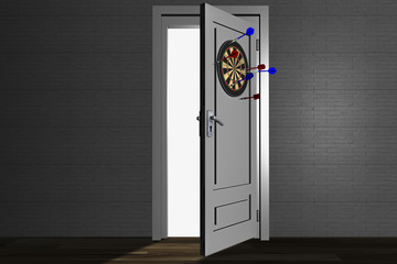 a door with a dart board