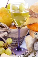 Cheese, wine and fruits
