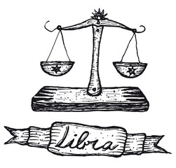 Hand drawn Libra horoscope sign with banner