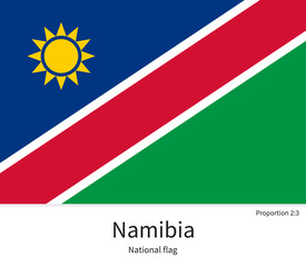 National flag of Namibia with correct proportions, element, colors