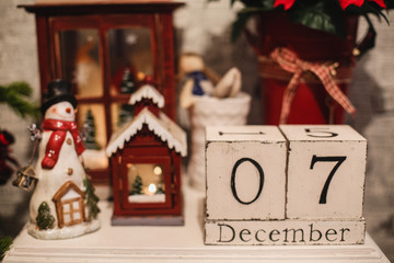 wooden Christmas calendar in the interior