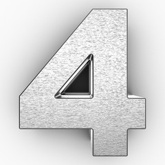 3D Silver number 4 on white background