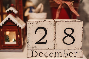 wooden Christmas calendar in the interior