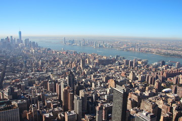 New York Downtown Skyline in Morning Smog