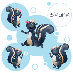 Four fun character skunk with different emotions