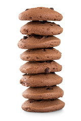 Stack of chocolate chip cookies isolated on white background 