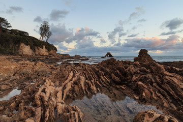 Long exposure at Little Corona Beach in Corona del Mar, California at sunset