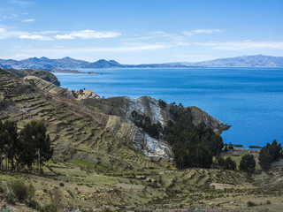 Fototapeta na wymiar view to Titicaca lake at Isla del Sol
