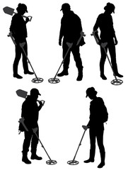 Detectorists silhouette on white background