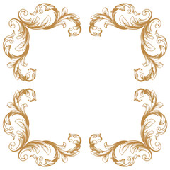 Premium Gold vintage baroque frame scroll ornament engraving border floral retro pattern antique style acanthus foliage swirl decorative design element filigree calligraphy