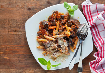 pasta penne with eggplant and tomatoes