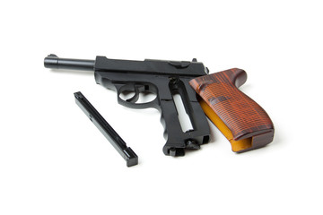 Disassembled gun, isolated