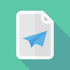 Long shadow document vector icon with a paper plane