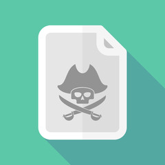 Long shadow document vector icon with a pirate skull