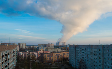 nuclear power station and smoke from the chimney