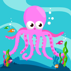 Octopus swimming underwater. Vector illustration