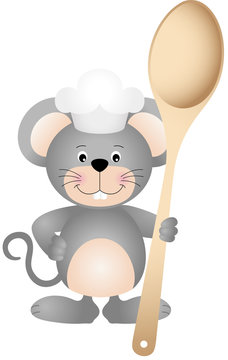 Cook mouse with wooden spoon
