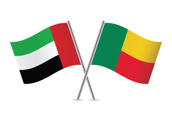 United Arab Emirates and Benin flags. Vector illustration.