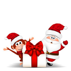 Santa Clause and Christmas Monkey on white background.
