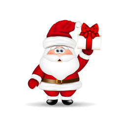 Santa Claus with Christmas gift in hand.