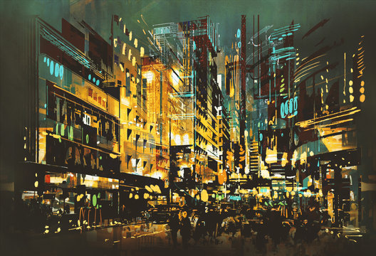Night Scene Cityscape,abstract Art Painting