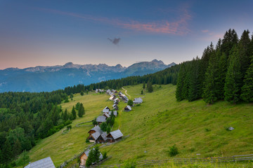 Waiting for sunrise at plateau Zajamniki on summer morning
