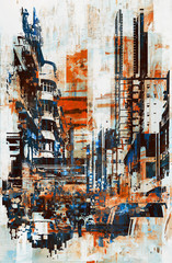 Fototapeta premium abstract grunge of cityscape,illustration painting