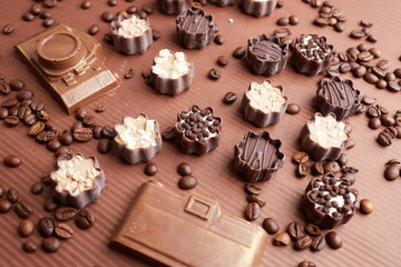 chocolate candies and coffee beans