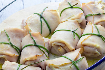 Turkey roulade with potato cheese and bacon