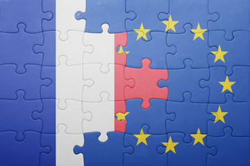 puzzle with the national flag of france and european union