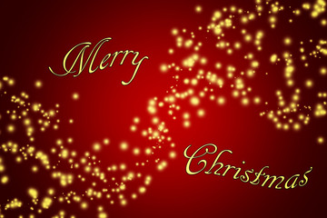 illustration with merry christmas written, gold glitter and red background