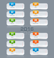 vector template monthly calendar for 2016