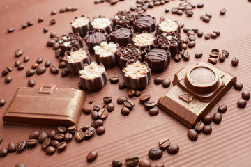 chocolate candies and coffee beans