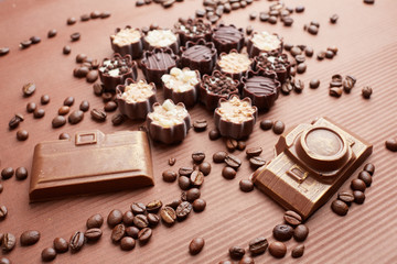 chocolate candies and coffee beans