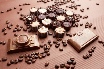 chocolate candies and coffee beans