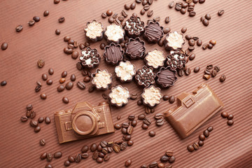 chocolate candies and coffee beans
