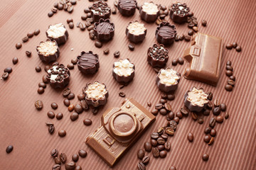 chocolate candies and coffee beans