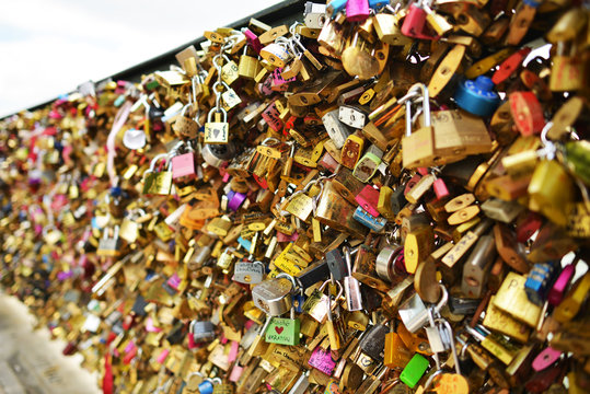 Love Lock On A Bridge In Paris.